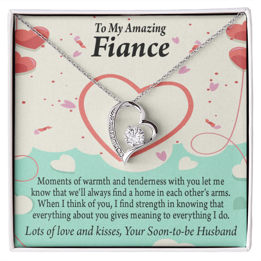 Fiancee Love And Kisses Forever Love Cz Heart Necklace White Gold Standard Box